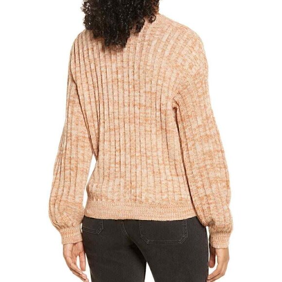 BLANK NYC BLANKNYC Heather Ribbed Crewneck Sweater Tan Brown White Marled Winter - Picture 3 of 14